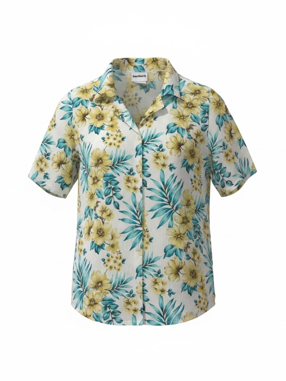 Women’s BonWorth Floral Button-Up Top in Teal, Yellow & White Size XS